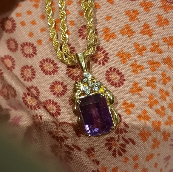 GORGEOUS SOLID ๐ YELLOW GOLD DIAMOND ๐ AFRICAN AMETHYST ๐ LARGE SLIDE PENDANT - Picture 6 of 13